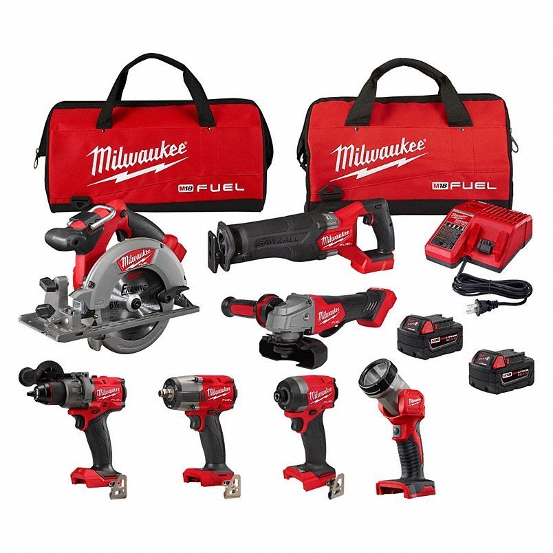 MILWAUKEE Cordless Tool Combination Kit: 7 Tools, 18 V DC Volt, Battery Included, M18 FUEL™, M18™
