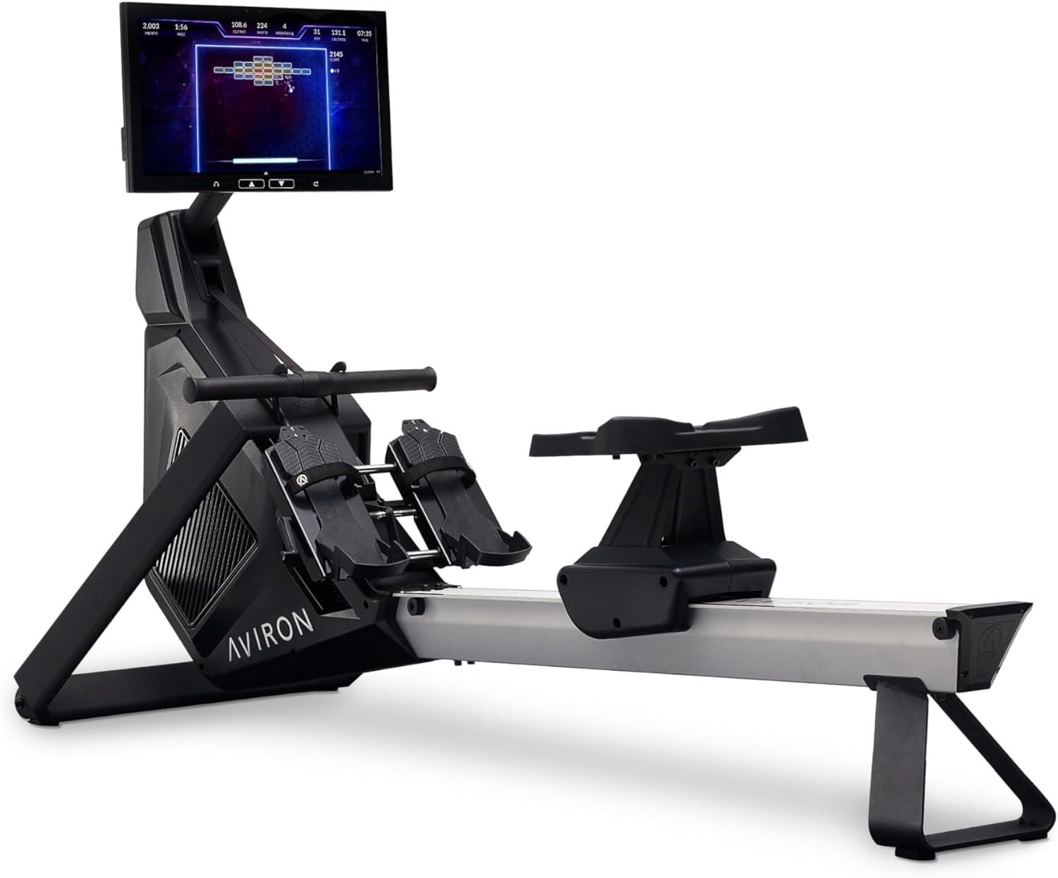 Aviron Strong Series Rower: 22" HD Touchscreen, Dual Air & Magnetic Resistance up to 100 lbs. Game-Based Workouts, Streaming, Compact Design
