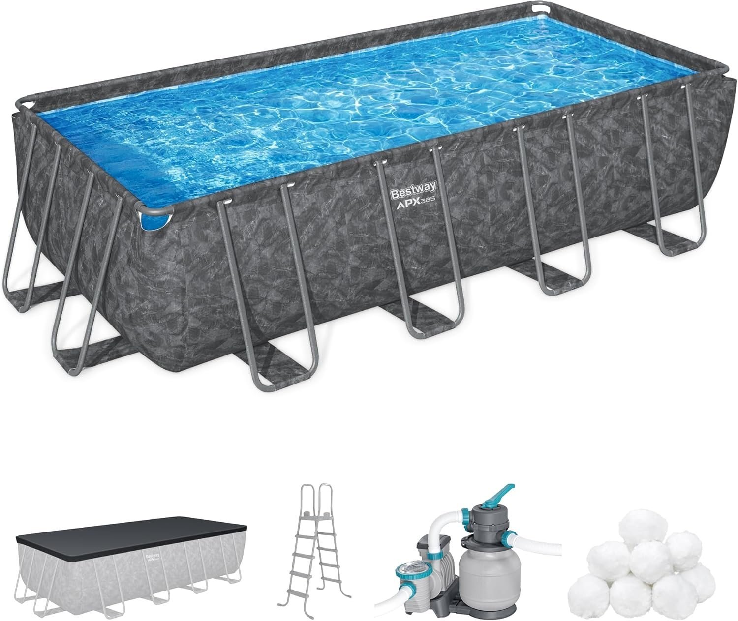 Bestway APX 365 18' x 9' x 52" Rectangular Above Ground Swimming Pool