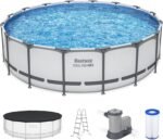Bestway Steel Pro MAX 16 Foot x 48 Inch Round Metal Frame Above Ground Outdoor Swimming Pool Set - Image 6