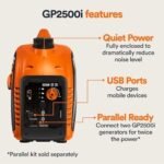Generac 8251 GP2500i 2,500-Watt Gas Powered Portable Inverter Generator - Compact and Lightweight Design - Produces Clean, Stable Power - COsense Technology - CARB Compliant - Orange/Black - Image 5