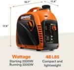 Generac 8251 GP2500i 2,500-Watt Gas Powered Portable Inverter Generator - Compact and Lightweight Design - Produces Clean, Stable Power - COsense Technology - CARB Compliant - Orange/Black - Image 6