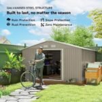Outsunny 11' x 13' Outdoor Storage Shed, Garden Tool Metal Shed with Foundation Kit, Double Lockable Door, Air Vents and Sloping Roof, for Backyard, Patio, Lawn, Light Gray - Image 4
