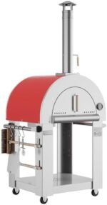 Empava Pizza Oven with Open Shelf and Wheels for Outdoor Kitchen, Wood Fire for Grill & Camping Backyard Party in Stainless Steel, 38.6 Inch, Italian Red
