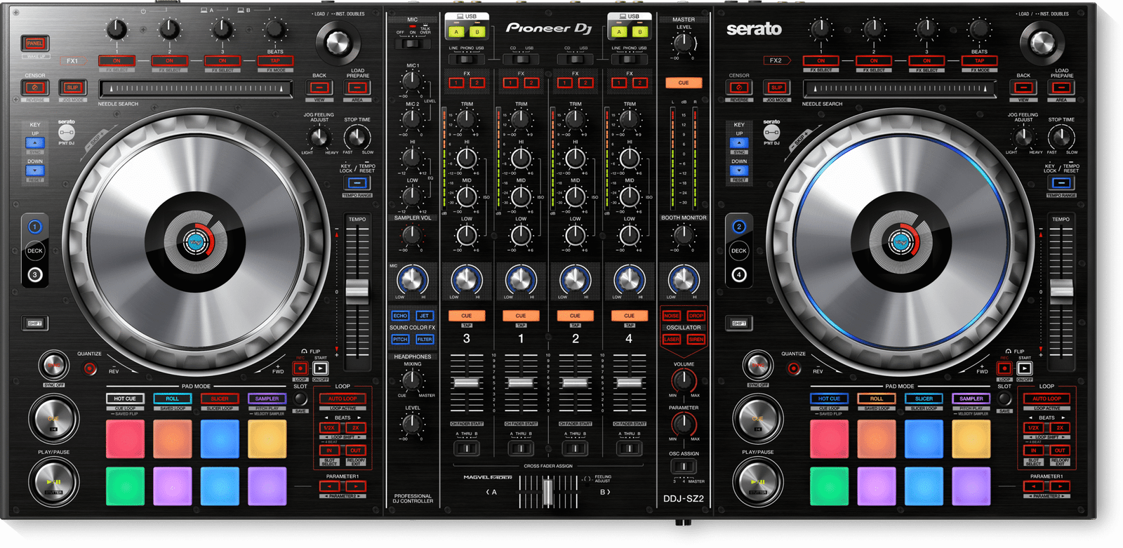 ddj-sz2-top-s Pioneer DDJ-SZ2 Flagship 4-Channel Controller for Serato DJ - Image 1